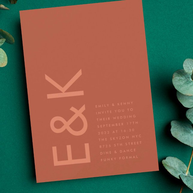 Ultra Modern Desert Bold Monogram Terracotta Invitation (Creator Uploaded)