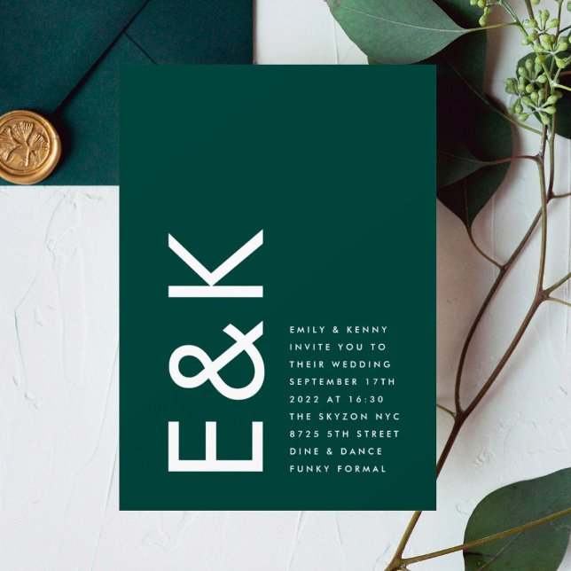 Ultra Modern Forest Bold Monogram Emerald Green Invitation (Creator Uploaded)