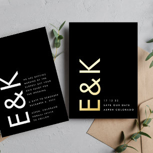 Ultra Modern Gold Non-Photo Monogram Save Our Date