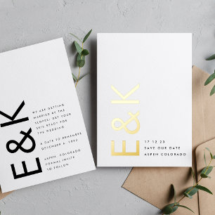 Ultra Modern Gold Non-Photo Monogram Save The Date