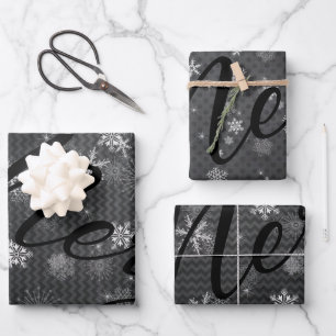 ULTRA Modern   Grey Black Merry Christmas Holiday Wrapping Paper Sheet