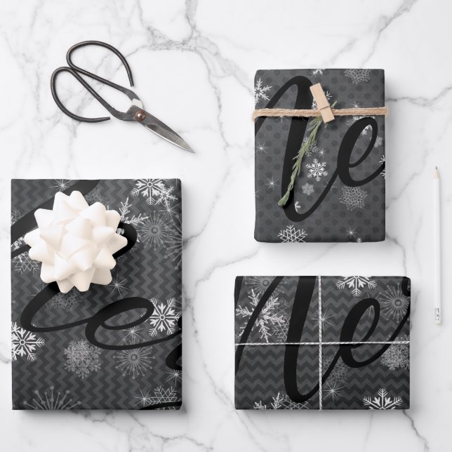 ULTRA Modern | Grey Black Merry Christmas Holiday Wrapping Paper Sheet (Front)
