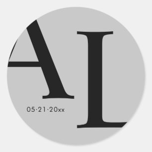 ultra modern large monogram wedding classic round sticker