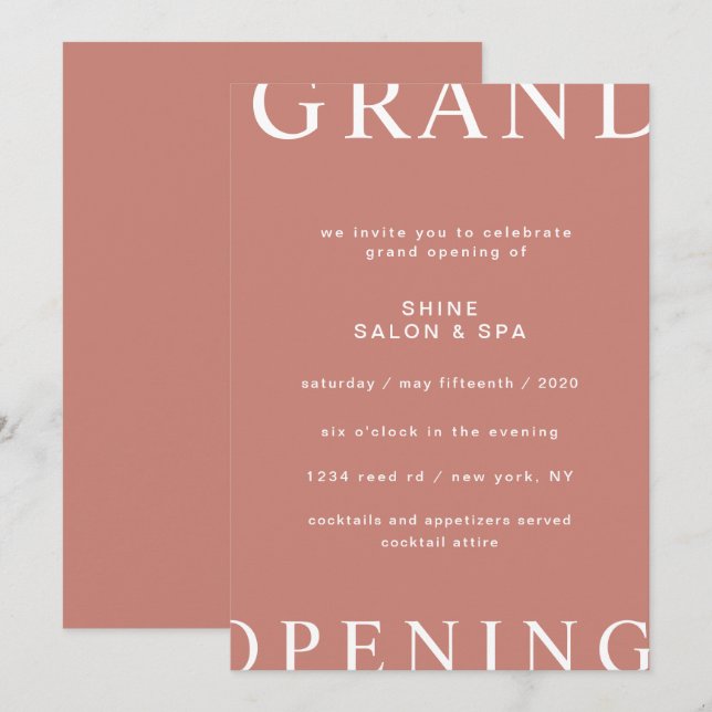 ultra modern layout elegant script grand opening invitation (Front/Back)