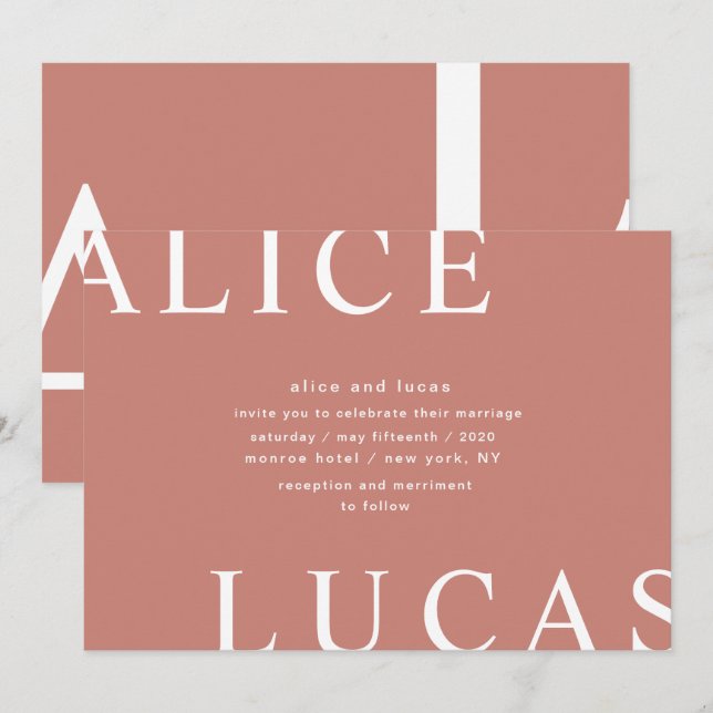 Ultra Modern Layout Monogram Coral Wedding Invitation (Front/Back)