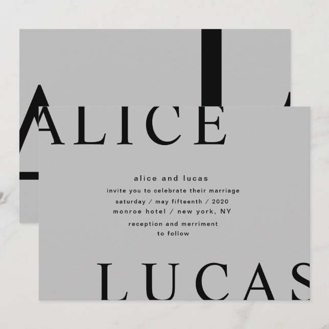 Ultra Modern Layout Monogram Grey Wedding Invitation (Front/Back)