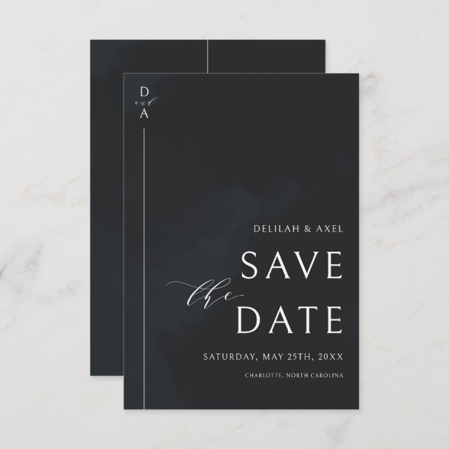 Ultra-Modern Minimal Black & White Save the Date (Front/Back)