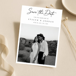 Ultra Modern Minimal Classic Script Photo Wedding  Save The Date