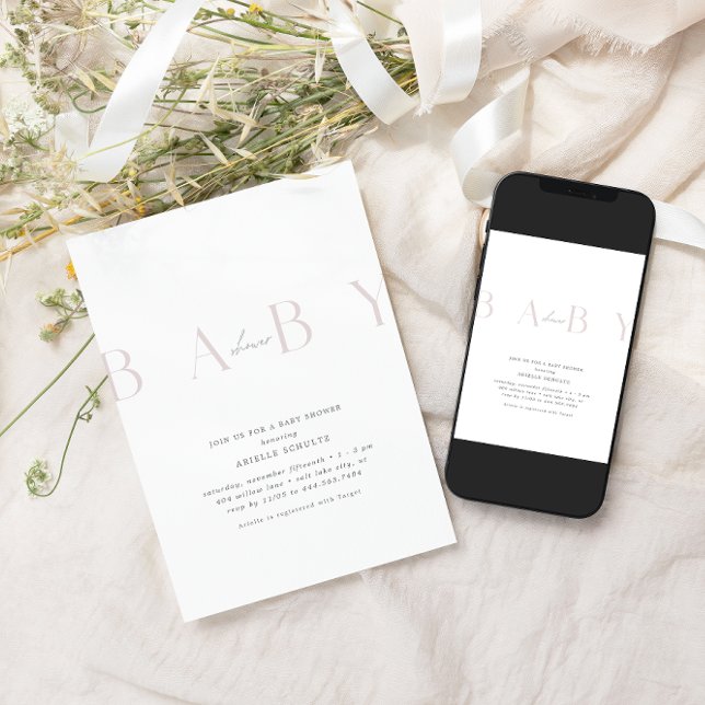 Ultra-Modern Minimal Pale Rose Baby Shower Invitation (Creator Uploaded)