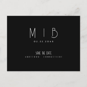Ultra Modern Monogram B/W Save the Date Postcard