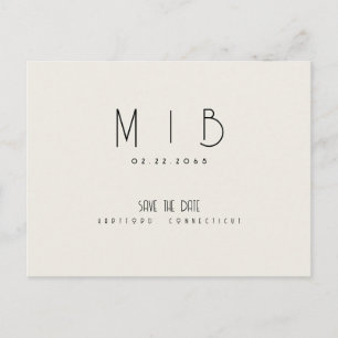 Ultra Modern Monogram Beige Save the Date Postcard
