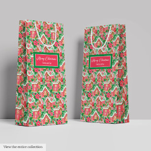 Ultra modern pink red lime green preppy Christmas Medium Gift Bag