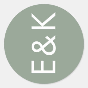Ultra Modern Sage Green Monogram Simple Wedding Classic Round Sticker