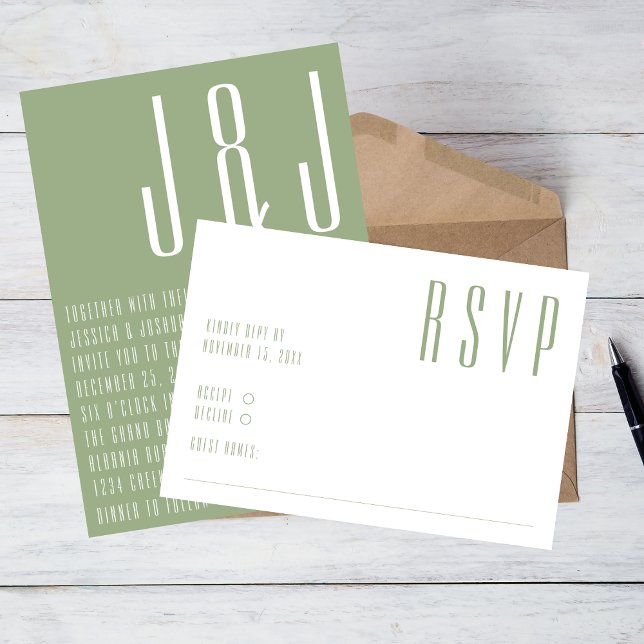 Ultra Modern Sage Green White Simple Wedding RSVP Card (Creator Uploaded)