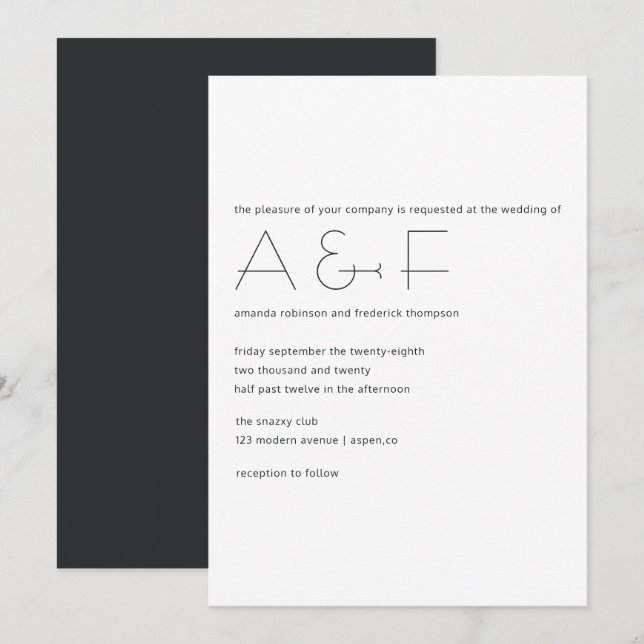Ultra-modern simplistic Wedding Invitation (Front/Back)