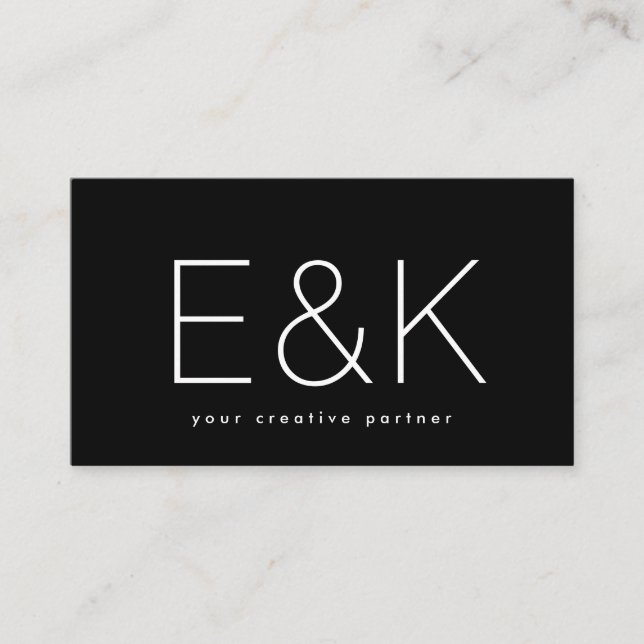 Ultra Modern Skinny Big Monogram Black Unique Business Card (Front)