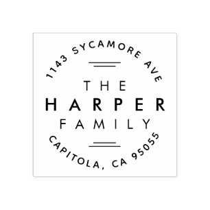 Ultra Modern Typography Family Name Return Address Rubber Stamp