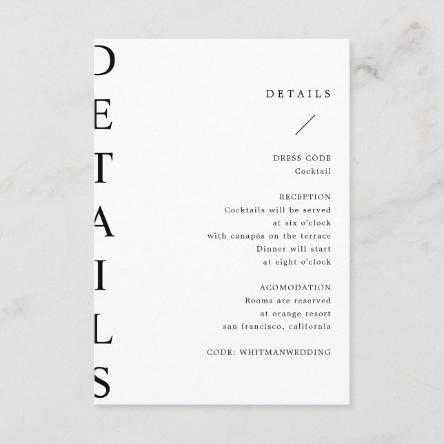 ultra modern wedding details enclosure card (Front)