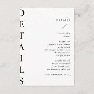 ultra modern wedding details enclosure card