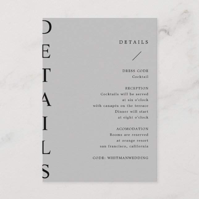 ultra modern wedding details enclosure card (Front)