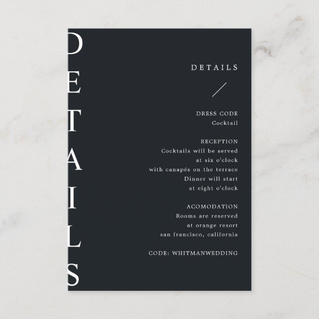 ultra modern wedding details enclosure card (Front)