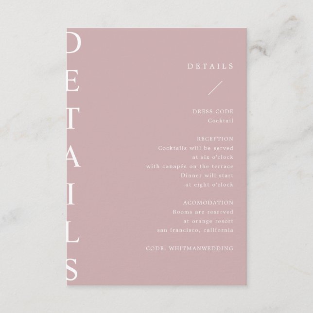 ultra modern wedding details enclosure card (Front)