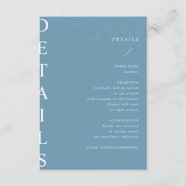 ultra modern wedding details enclosure card (Front)