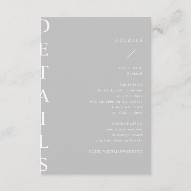 ultra modern wedding details enclosure card (Front)