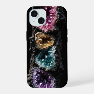 Ultra Narrow Crystal Geode Tower - Gold Teal Magen iPhone 15 Case