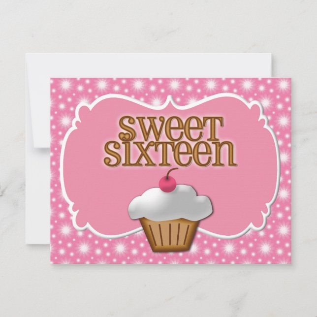 Ultra pink Cupcake Sweet Sixteen Party Invitation (Front)