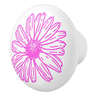 Ultra Pink Daisy Flower Print, Hippie Floral Ceramic Knob