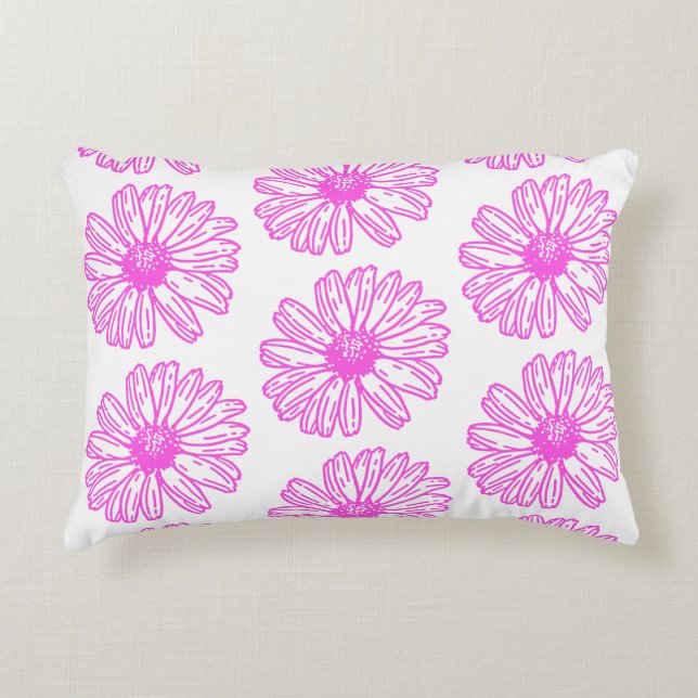 Ultra Pink Daisy Flower Print, Hippie Floral Decorative Cushion (Front)