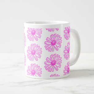 Ultra Pink Daisy Flower Print, Hippie Floral Large Coffee Mug