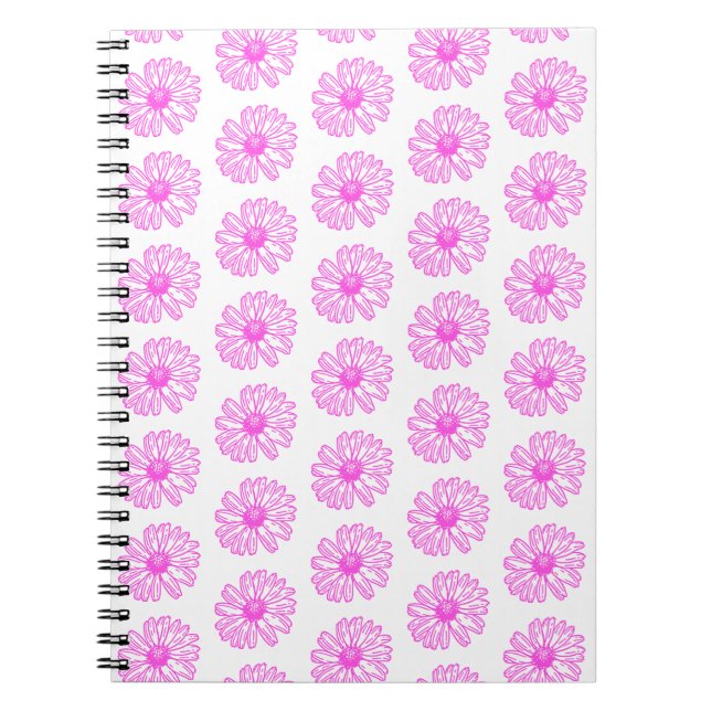 Ultra Pink Daisy Flower Print, Hippie Floral Notebook (Front)