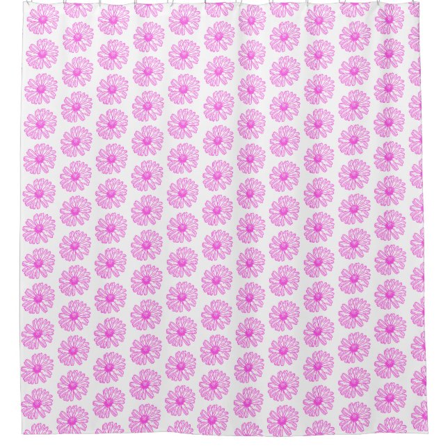 Ultra Pink Daisy Flower Print, Hippie Floral Shower Curtain (Front)