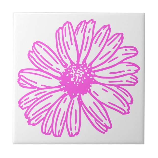 Ultra Pink Daisy Flower Print, Hippie Floral Tile (Front)
