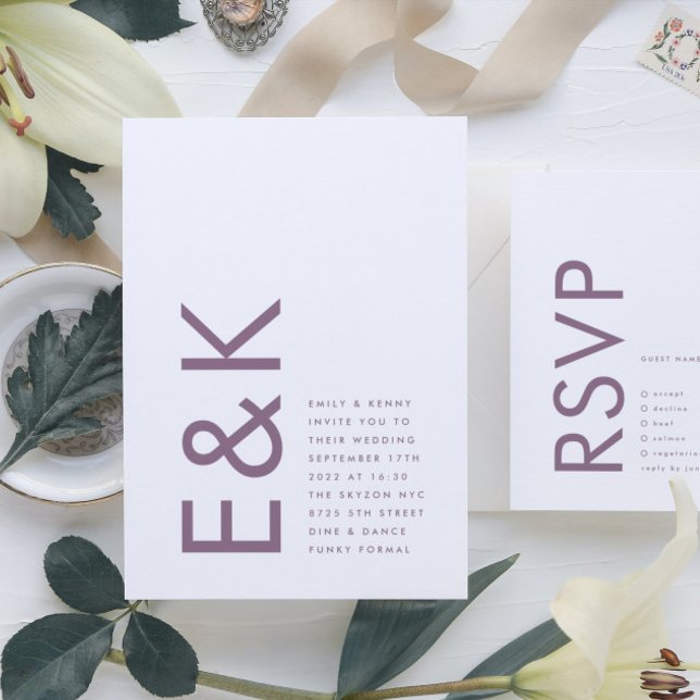 Ultra Purple and White Modern Bold Big Monogram Invitation (Invitation showcasing suite - additional items (bought separately))