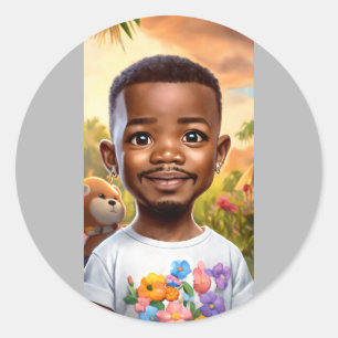 Ultra-Realistic Baby Jamie Foxx Cartoon with Big E Classic Round Sticker
