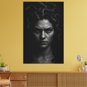 Ultra-Realistic Black and White Medusa Headshot Canvas Print