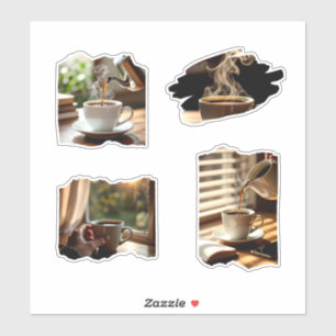 Ultra-realistic photo collage of black coffee pour