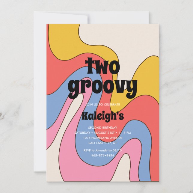 Ultra-Retro Two Groovy 70's Style Birthday Invitation (Front)