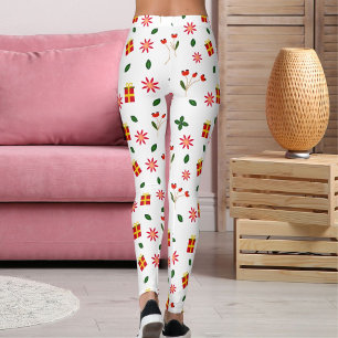 Ultra Soft Christmas Holiday Flower Pattern Gift Leggings