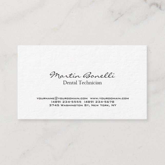 Ultra-Thick White Dental Technician Business Card (Front)