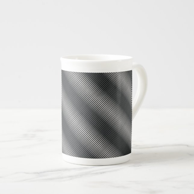 Ultra Thin Black & White Gradation Lines Bone China Mug (Front Right)