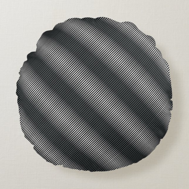Ultra Thin Black & White Gradation Lines Round Cushion (Front)