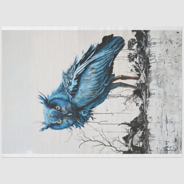 Ultra Vibrant Guardian Blue Owl Chaotic Decoupage Tissue Paper (Front)