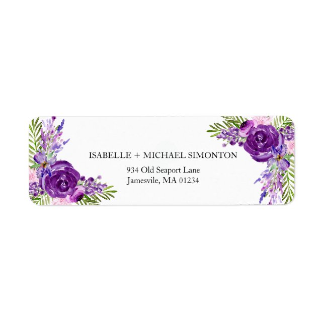 Ultra Viloet Rose Floral Return Address Labels (Front)