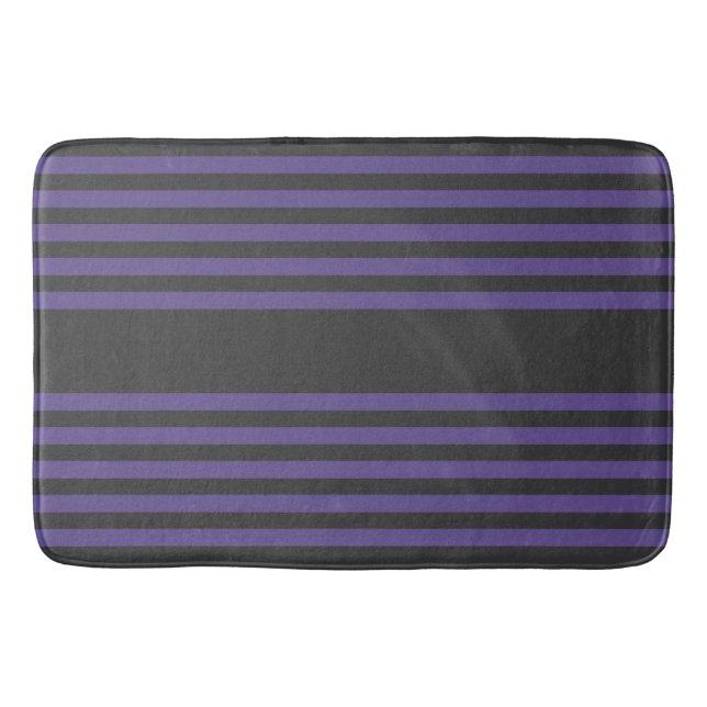 Ultra violet and charcoal five stripe pattern bath mat (Front)