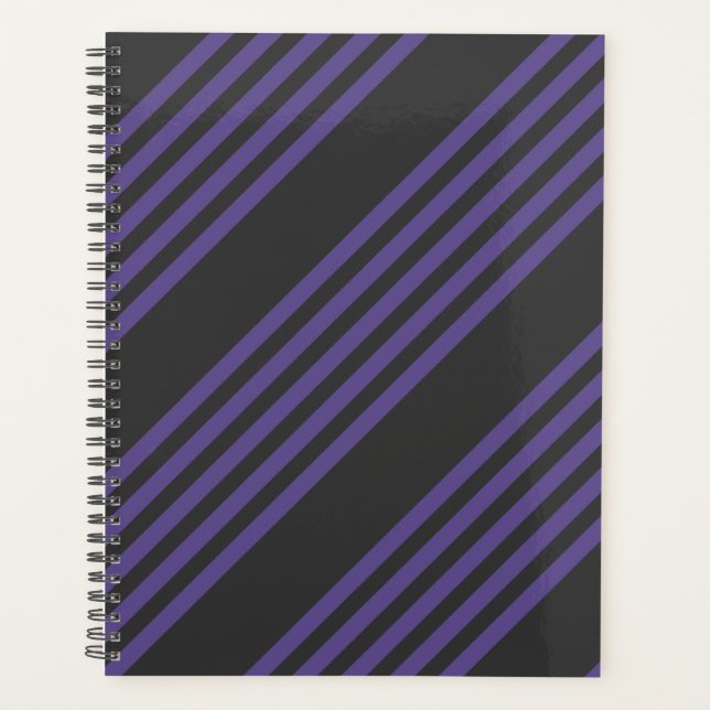 Ultra violet and charcoal five stripe pattern planner (Front)
