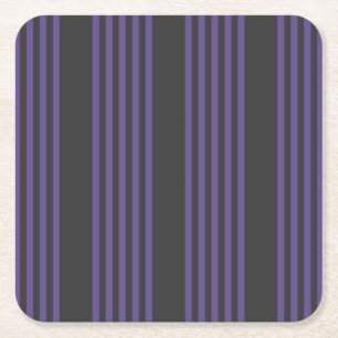 Ultra violet and charcoal five stripe pattern square paper coaster